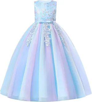 IDOPIP Sequin Flower Girl Lace Dress for Kids Wedding Pageant Party Formal Long Gown Princess First Communion Tulle Dresses