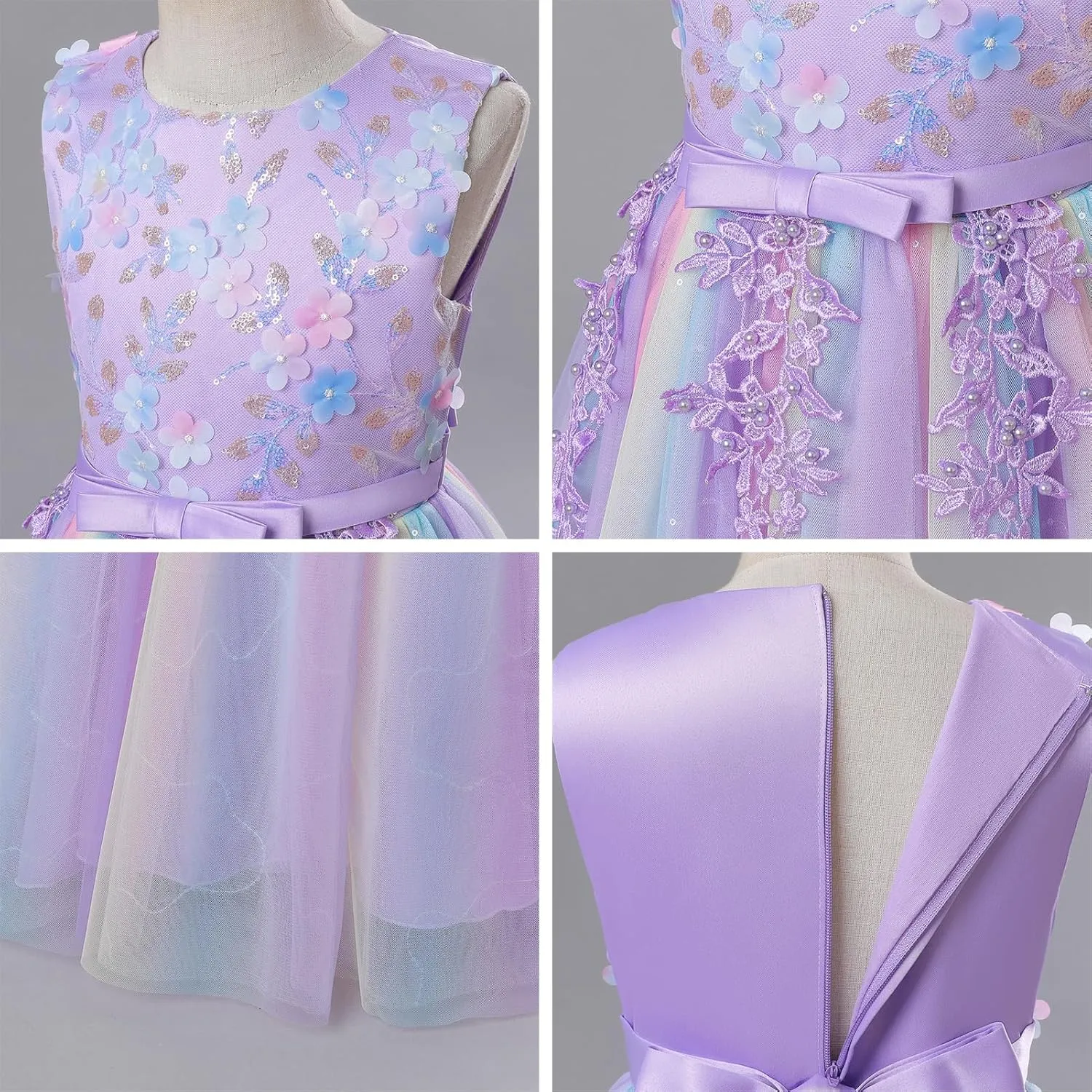 IDOPIP Sequin Flower Girl Lace Dress for Kids Wedding Pageant Party Formal Long Gown Princess First Communion Tulle Dresses