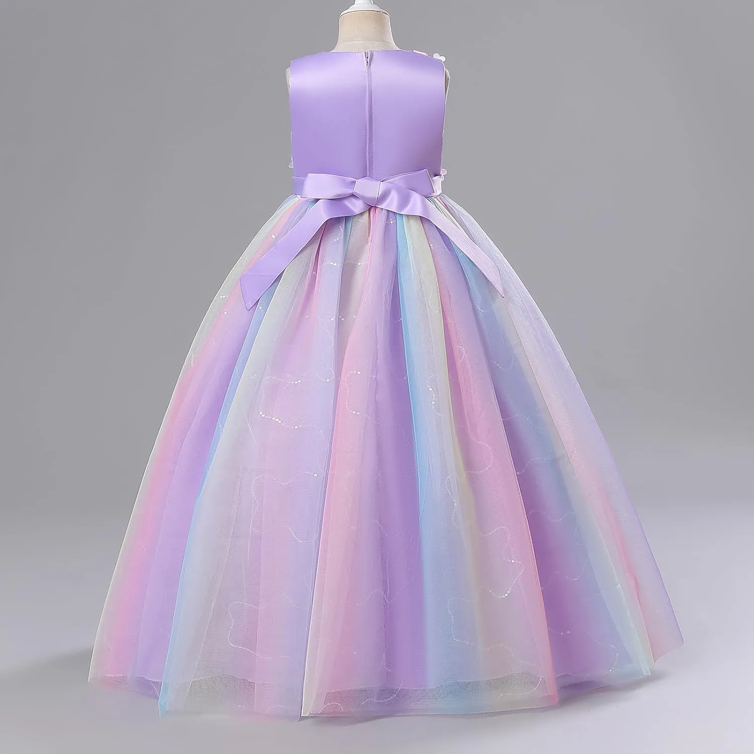 IDOPIP Sequin Flower Girl Lace Dress for Kids Wedding Pageant Party Formal Long Gown Princess First Communion Tulle Dresses