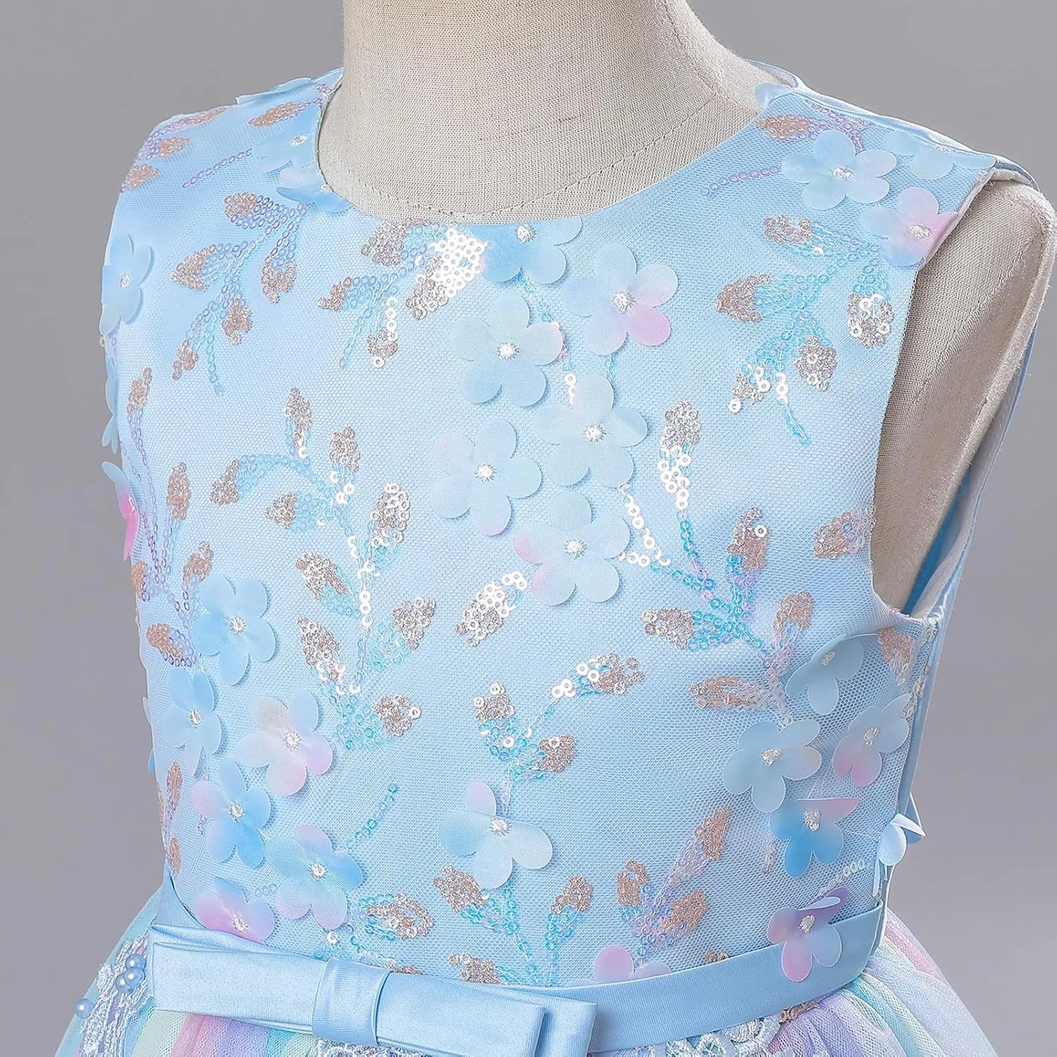 IDOPIP Sequin Flower Girl Lace Dress for Kids Wedding Pageant Party Formal Long Gown Princess First Communion Tulle Dresses
