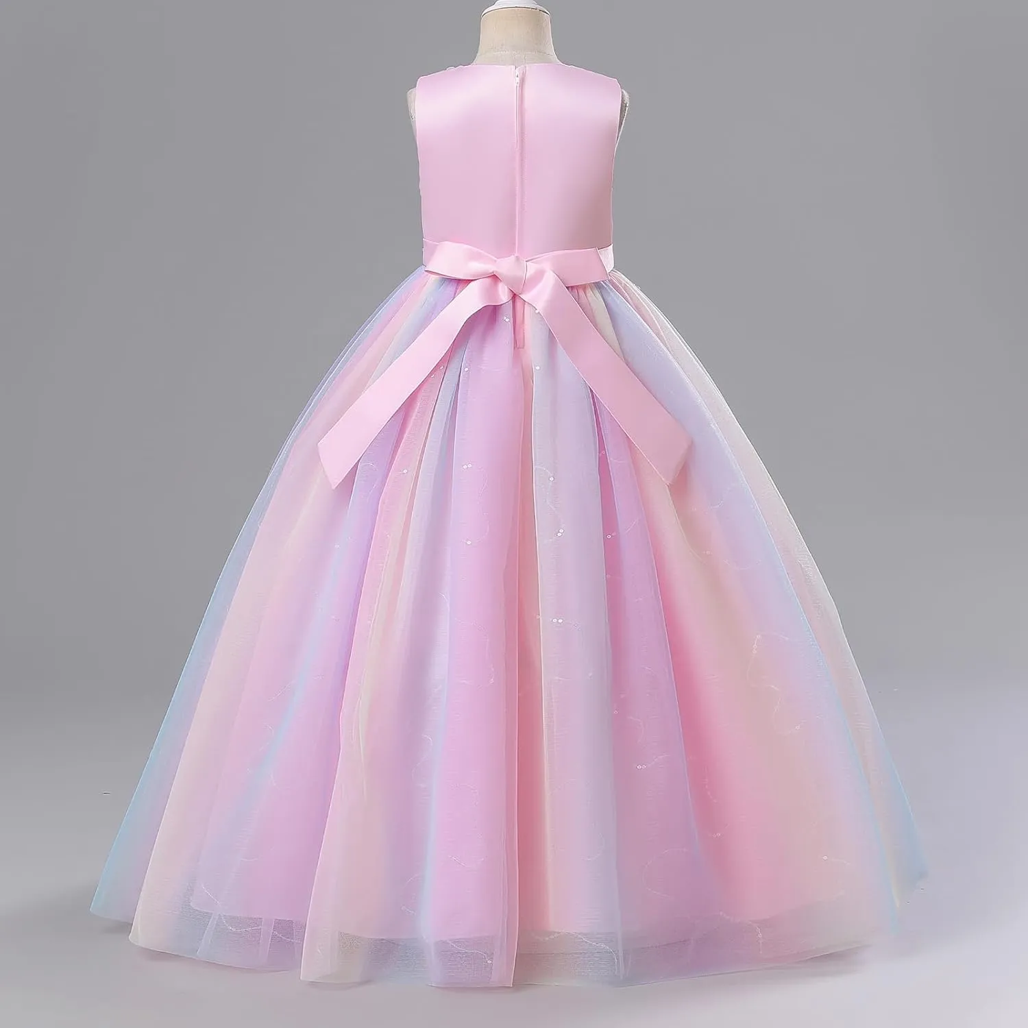 IDOPIP Sequin Flower Girl Lace Dress for Kids Wedding Pageant Party Formal Long Gown Princess First Communion Tulle Dresses