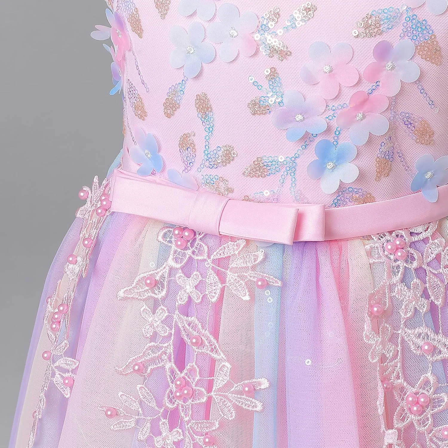 IDOPIP Sequin Flower Girl Lace Dress for Kids Wedding Pageant Party Formal Long Gown Princess First Communion Tulle Dresses