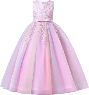 IDOPIP Sequin Flower Girl Lace Dress for Kids Wedding Pageant Party Formal Long Gown Princess First Communion Tulle Dresses