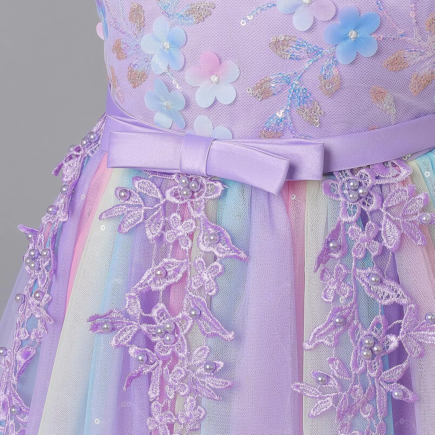 IDOPIP Sequin Flower Girl Lace Dress for Kids Wedding Pageant Party Formal Long Gown Princess First Communion Tulle Dresses