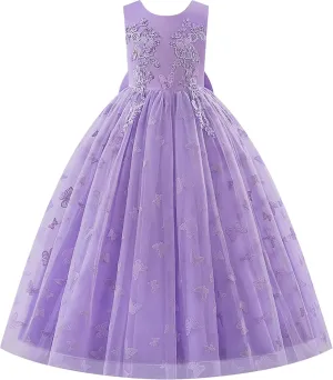 IDOPIP Sequin Flower Girl Lace Dress for Kids Wedding Pageant Party Formal Long Gown Princess First Communion Tulle Dresses