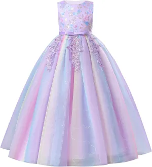 IDOPIP Sequin Flower Girl Lace Dress for Kids Wedding Pageant Party Formal Long Gown Princess First Communion Tulle Dresses