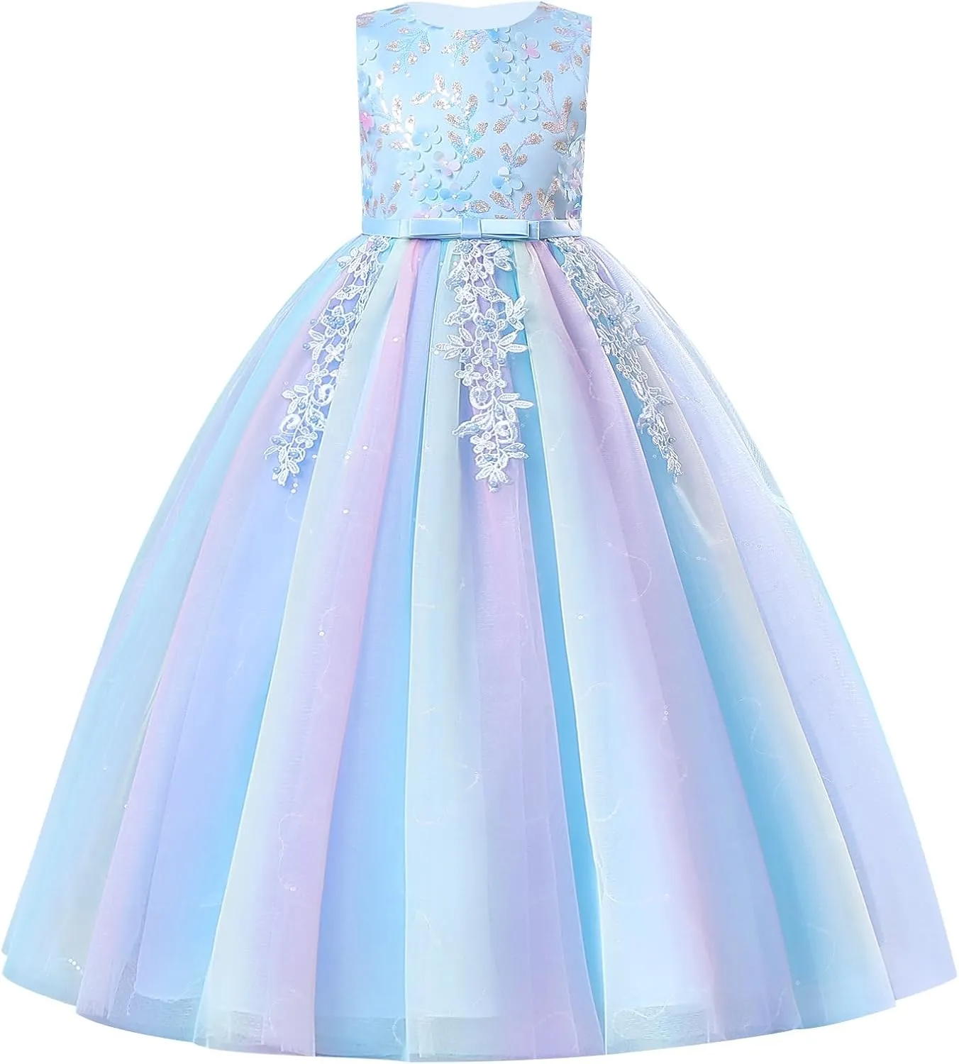 IDOPIP Sequin Flower Girl Lace Dress for Kids Wedding Pageant Party Formal Long Gown Princess First Communion Tulle Dresses