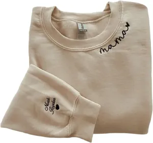 IZI POD Personalized Embroidered Mama Sweatshirt, Mama Sweatshirt, Custom Sleeve Embroidered Sweatshirt for Christmas