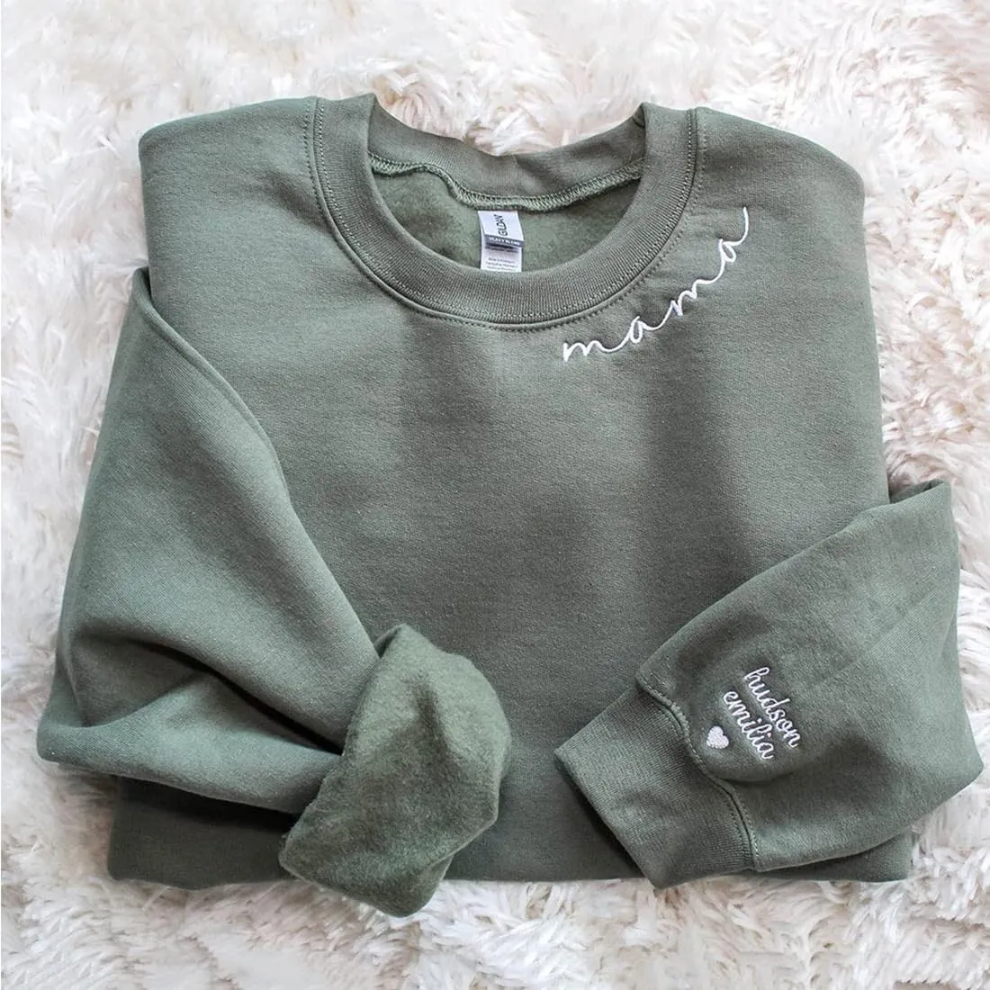 IZI POD Personalized Embroidered Mama Sweatshirt, Mama Sweatshirt, Custom Sleeve Embroidered Sweatshirt for Christmas