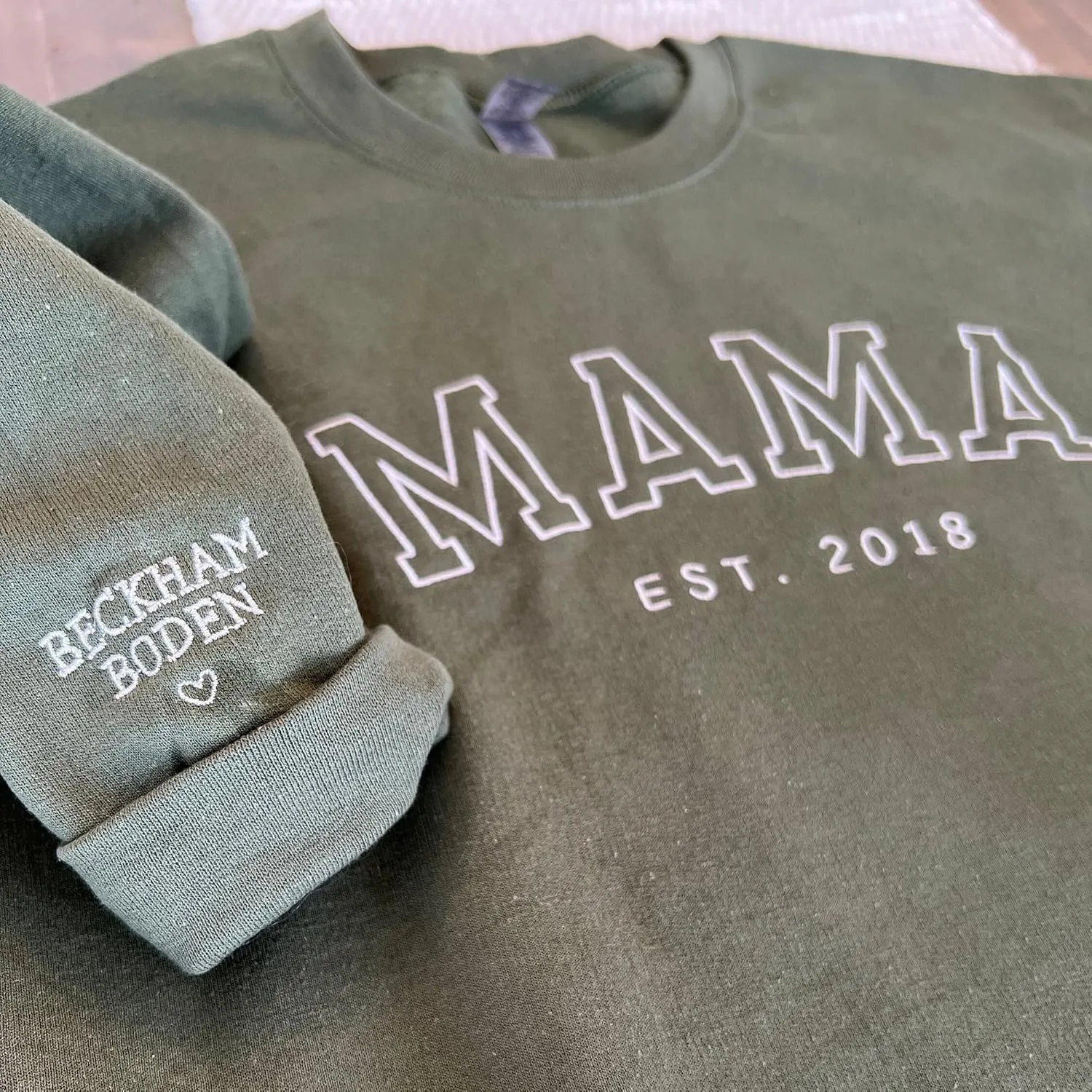 IZI POD Personalized Embroidered Mama Sweatshirt, Mama Sweatshirt, Custom Sleeve Embroidered Sweatshirt for Christmas