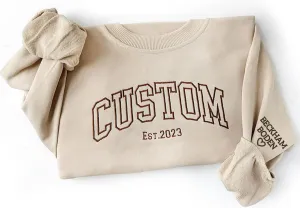 IZI POD Personalized Embroidered Mama Sweatshirt, Mama Sweatshirt, Custom Sleeve Embroidered Sweatshirt for Christmas