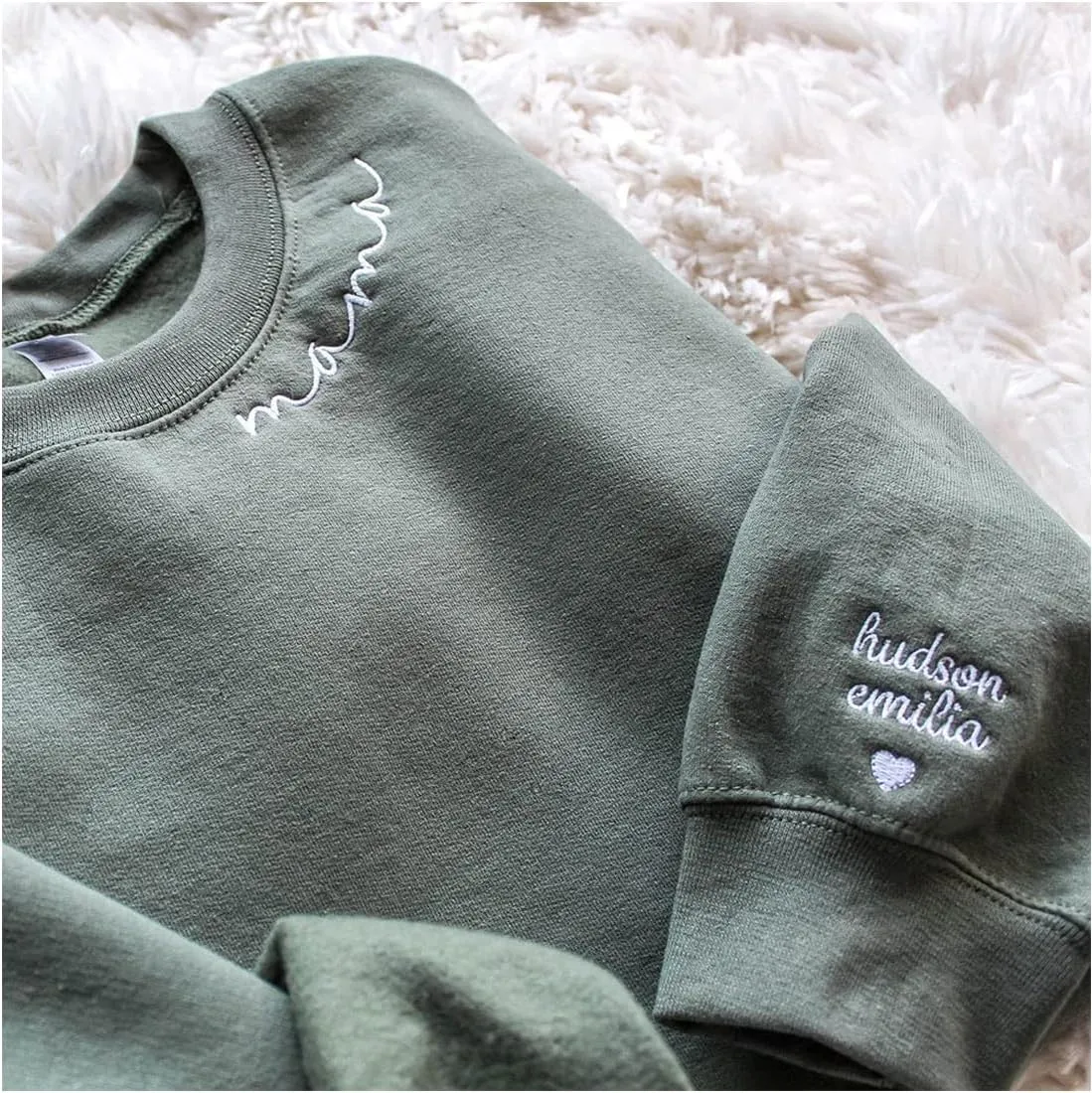 IZI POD Personalized Embroidered Mama Sweatshirt, Mama Sweatshirt, Custom Sleeve Embroidered Sweatshirt for Christmas