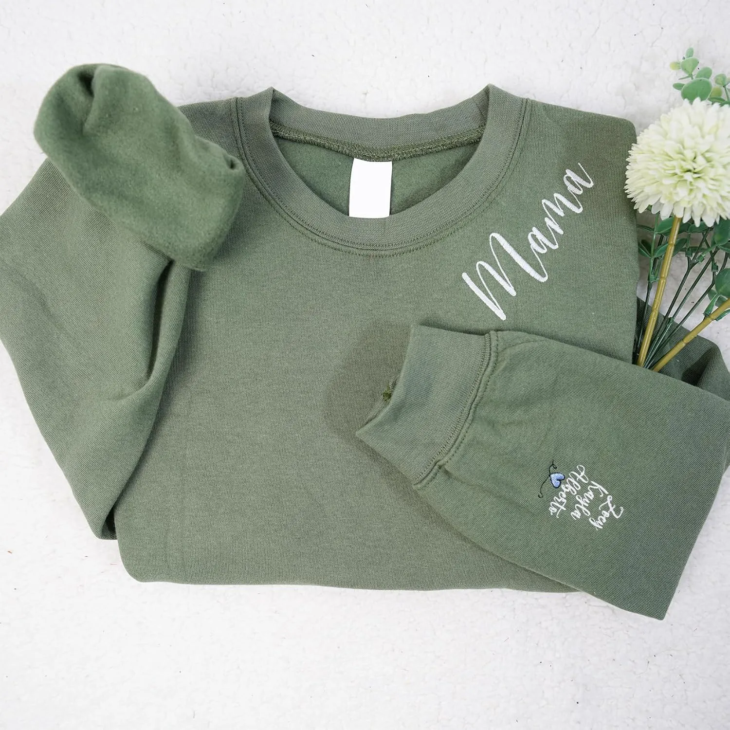 IZI POD Personalized Embroidered Mama Sweatshirt, Mama Sweatshirt, Custom Sleeve Embroidered Sweatshirt for Christmas