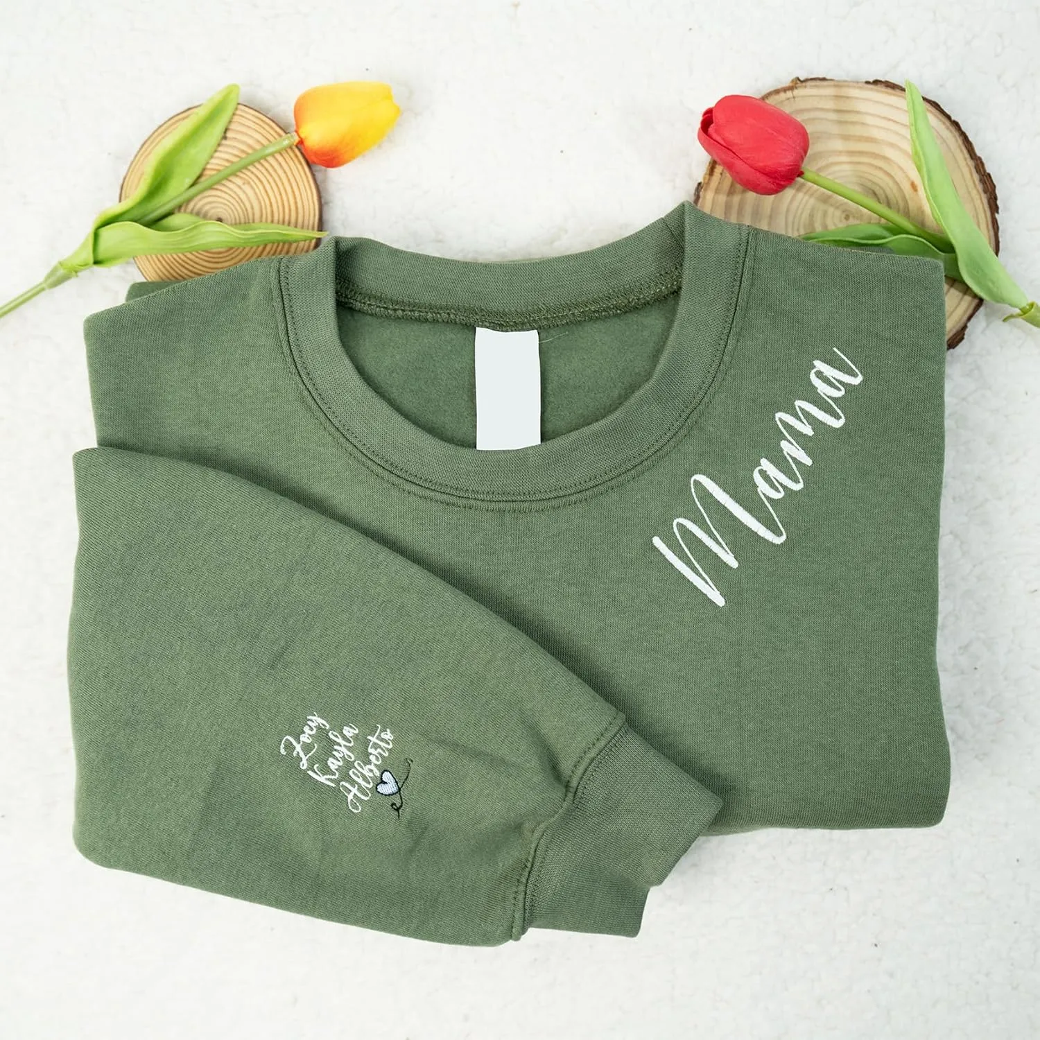 IZI POD Personalized Embroidered Mama Sweatshirt, Mama Sweatshirt, Custom Sleeve Embroidered Sweatshirt for Christmas