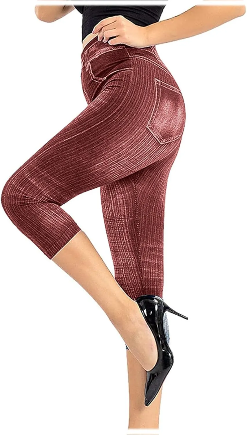 Jean Leggings for Women Plus Size Denim High Waisted Casual Yoga Pants Stretch Jean Look Jeggings Tights 2025