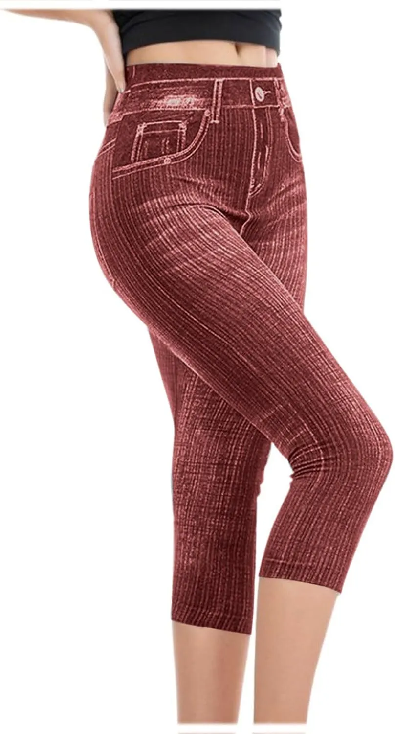 Jean Leggings for Women Plus Size Denim High Waisted Casual Yoga Pants Stretch Jean Look Jeggings Tights