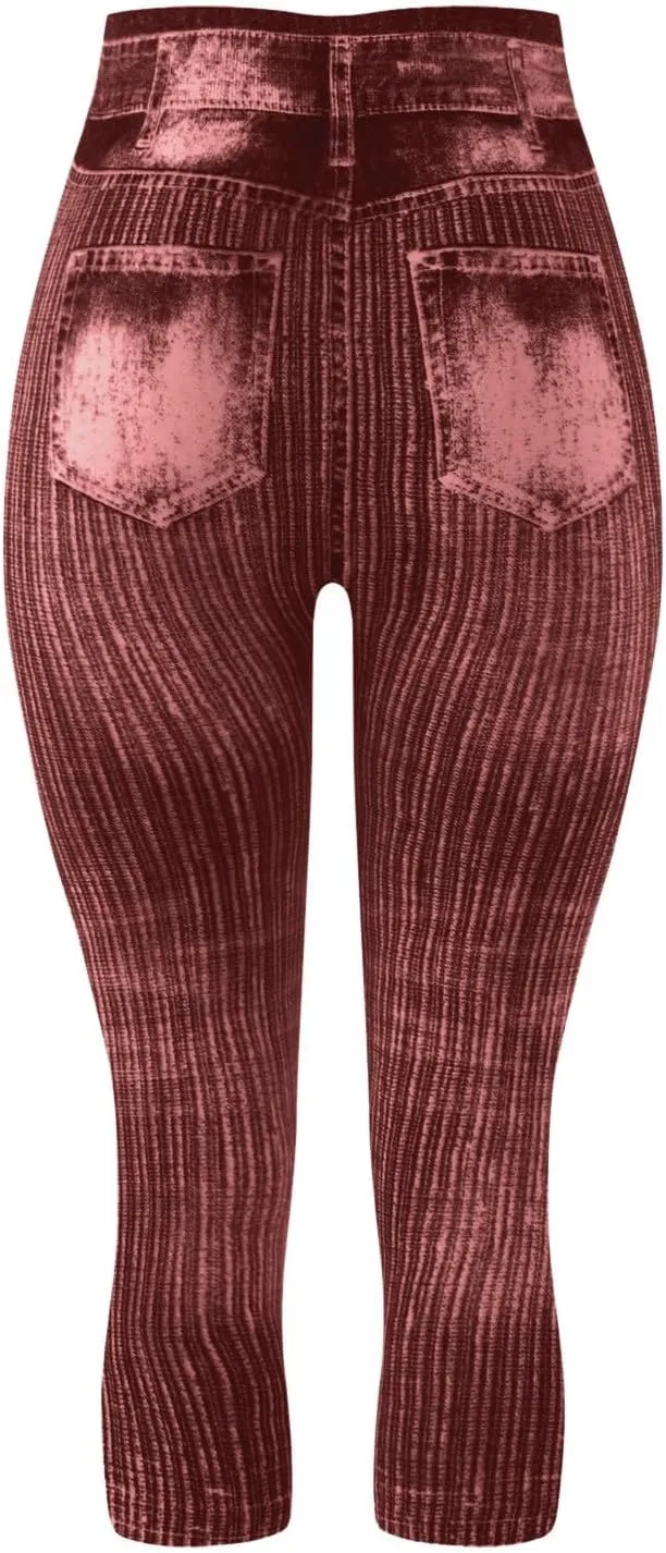 Jean Leggings for Women Plus Size Denim High Waisted Casual Yoga Pants Stretch Jean Look Jeggings Tights
