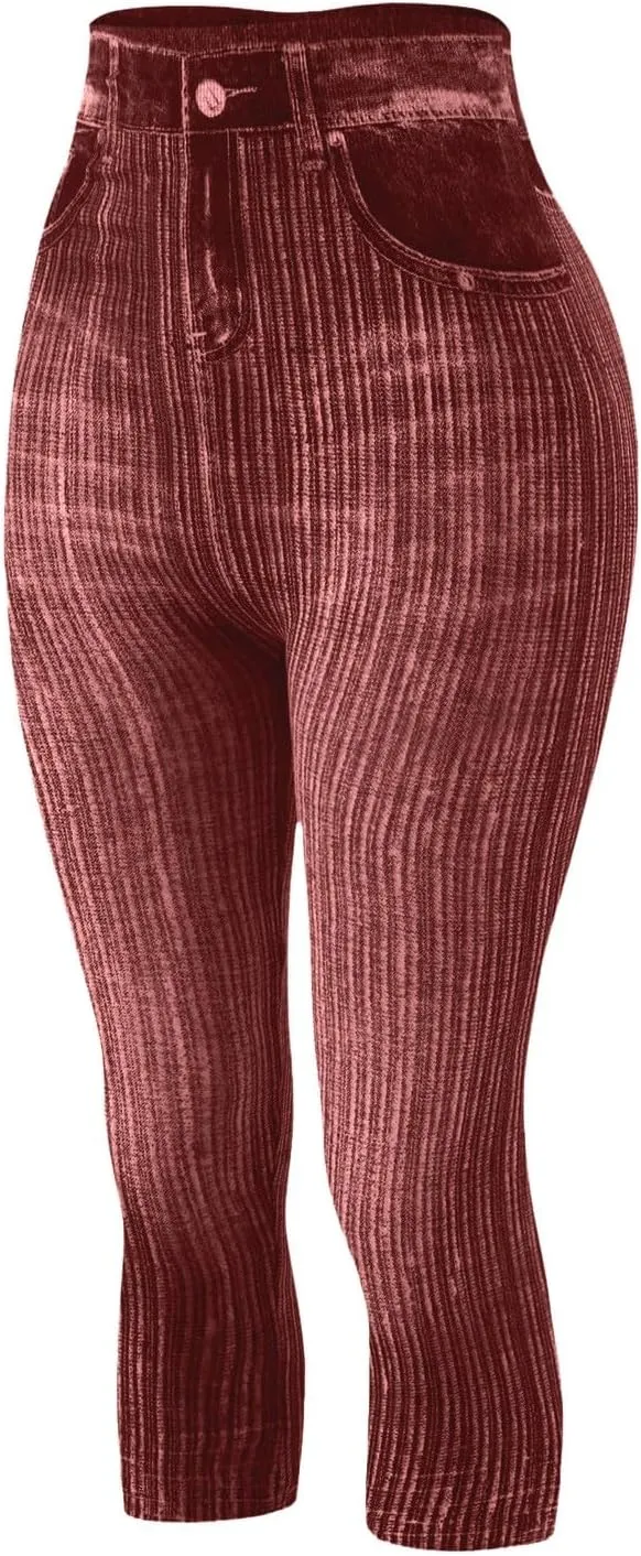 Jean Leggings for Women Plus Size Denim High Waisted Casual Yoga Pants Stretch Jean Look Jeggings Tights
