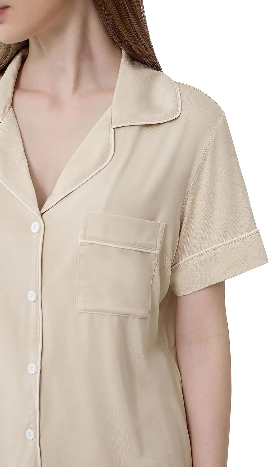 Joyaria Women Viscose Made from Bamboo Pajamas Set Cooling Capri Button Up/Down Pjs Short Sleeve Sleepwear