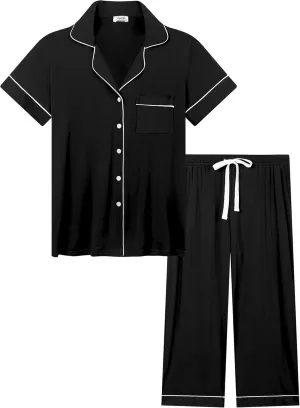 Joyaria Women Viscose Made from Bamboo Pajamas Set Cooling Capri Button Up/Down Pjs Short Sleeve Sleepwear