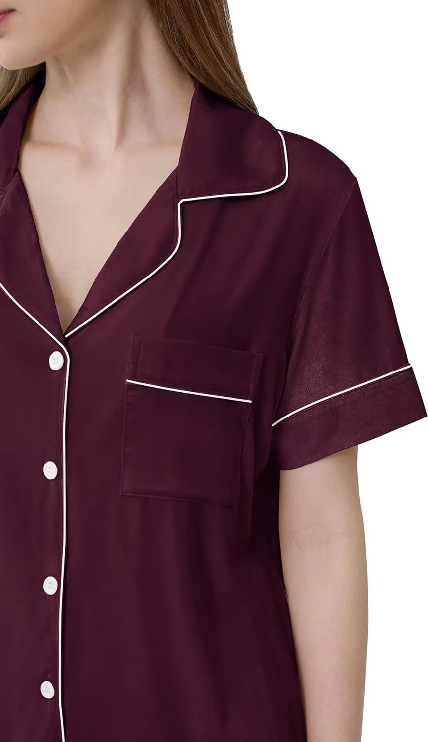 Joyaria Women Viscose Made from Bamboo Pajamas Set Cooling Capri Button Up/Down Pjs Short Sleeve Sleepwear