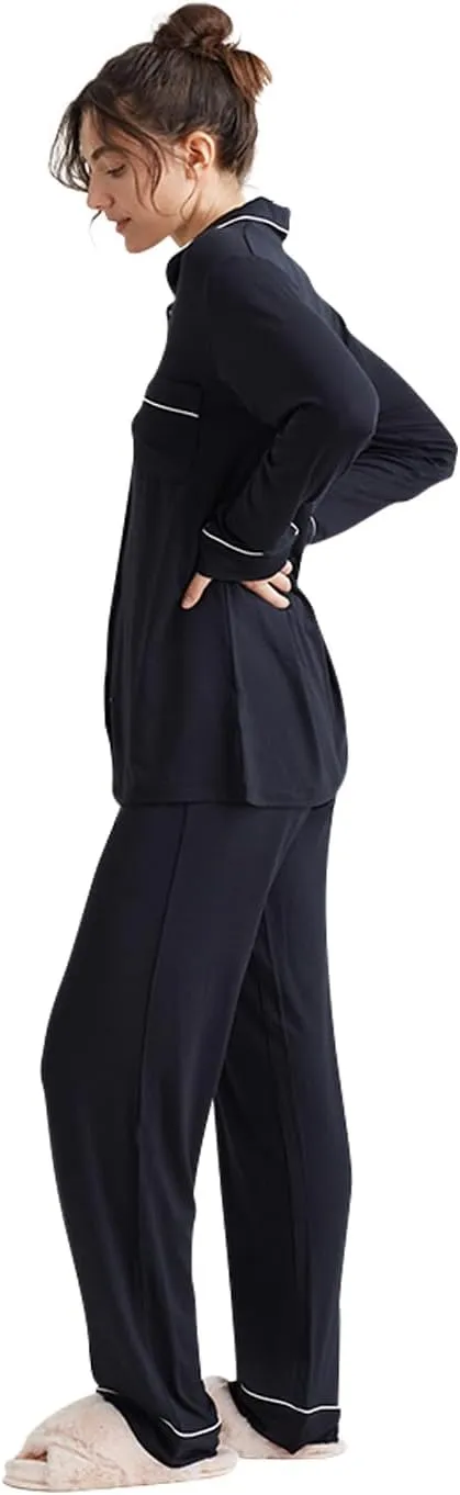 Kate Modal Soft Full Length PJ Set - Breathable, Lightweight Sleepwear with Button-Up Top and Elastic Waistband