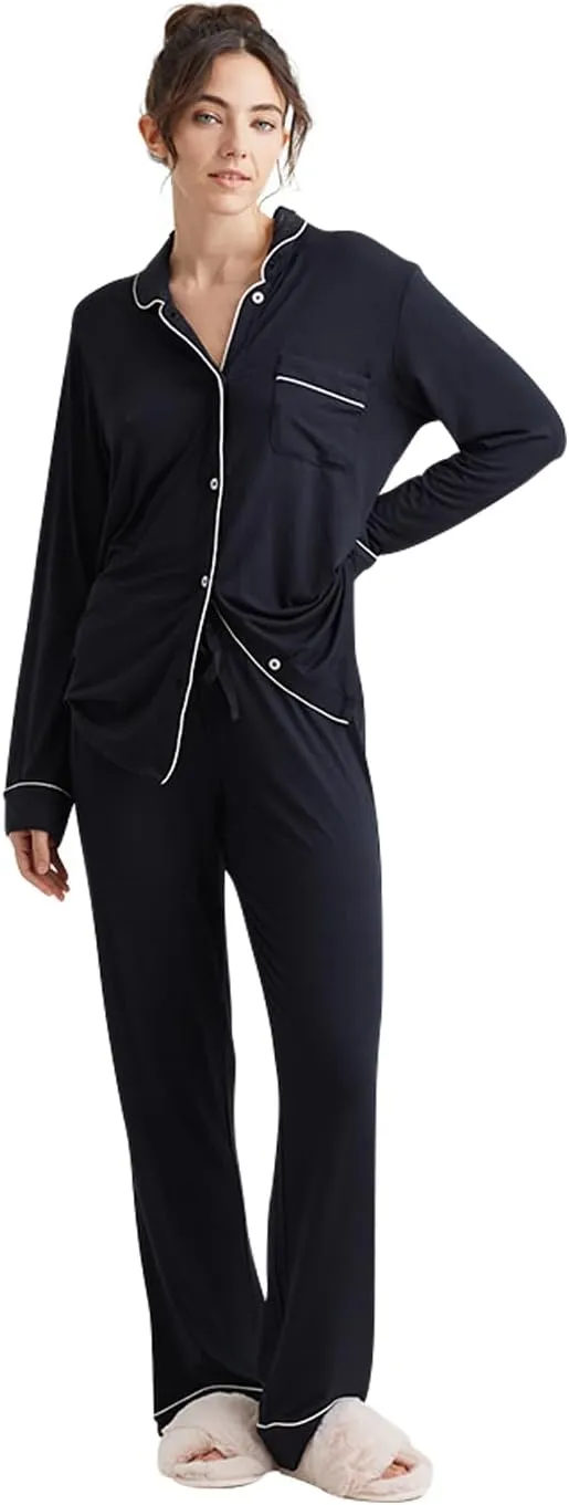 Kate Modal Soft Full Length PJ Set - Breathable, Lightweight Sleepwear with Button-Up Top and Elastic Waistband