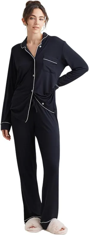 Kate Modal Soft Full Length PJ Set - Breathable, Lightweight Sleepwear with Button-Up Top and Elastic Waistband