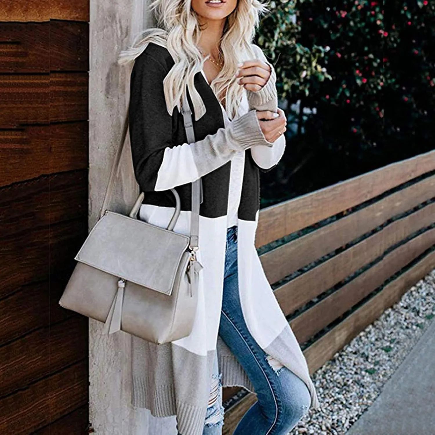Ladies Multicolor Knitted Sweater Stitching Striped Cardigan Long-Sleeved Sweater Coat Womens Cardigans 2X