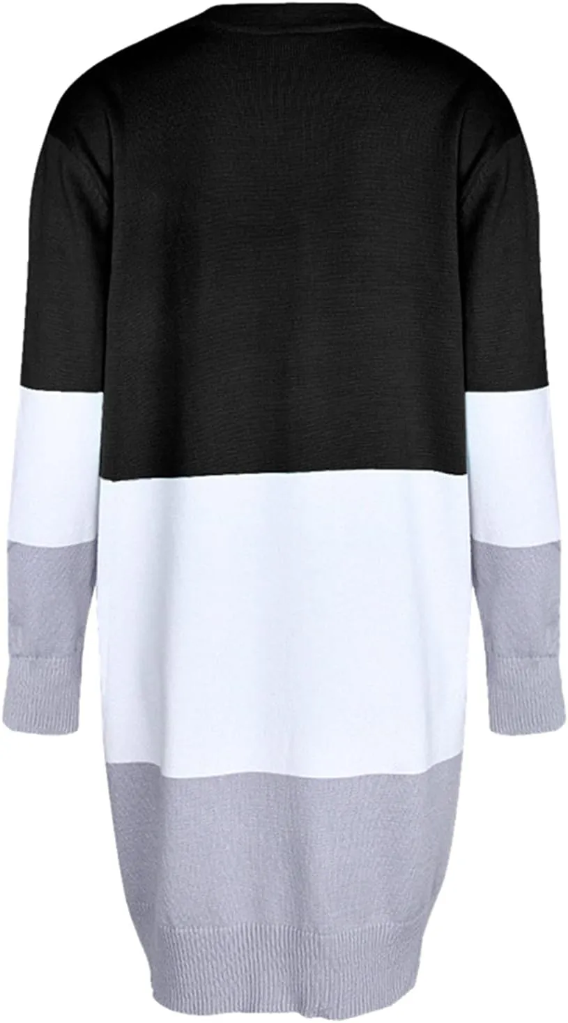 Ladies Multicolor Knitted Sweater Stitching Striped Cardigan Long-Sleeved Sweater Coat Womens Cardigans 2X