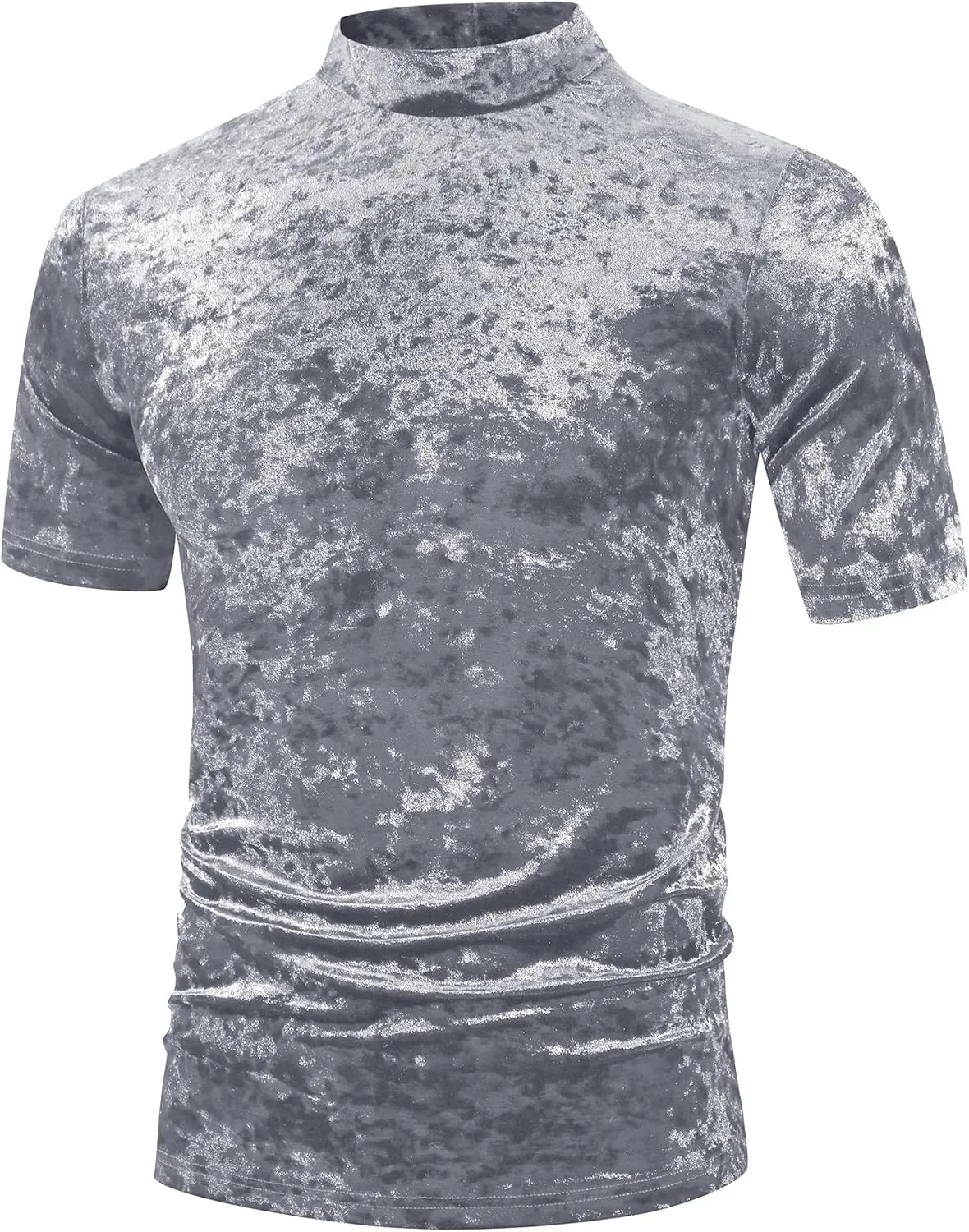 Lars Amadeus Velvet T-Shirts for Men's Short Sleeves Mock Neck Pullover Velour Tee Tops