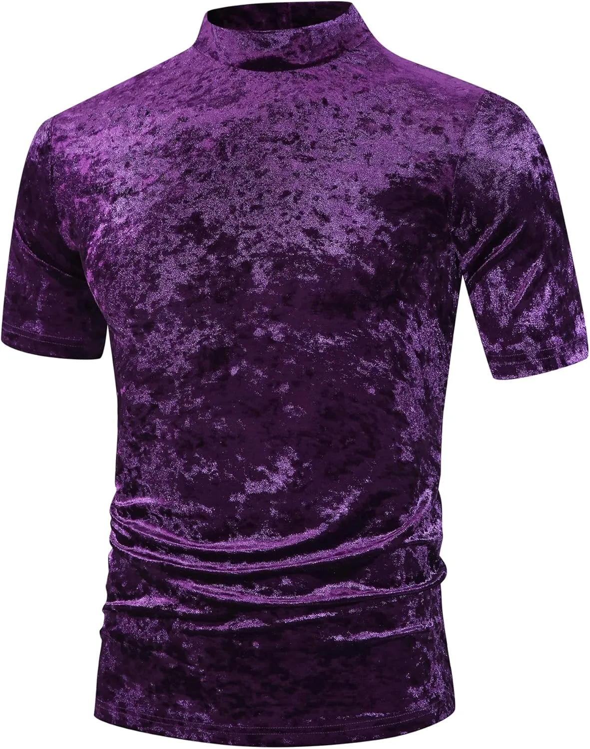 Lars Amadeus Velvet T-Shirts for Men's Short Sleeves Mock Neck Pullover Velour Tee Tops