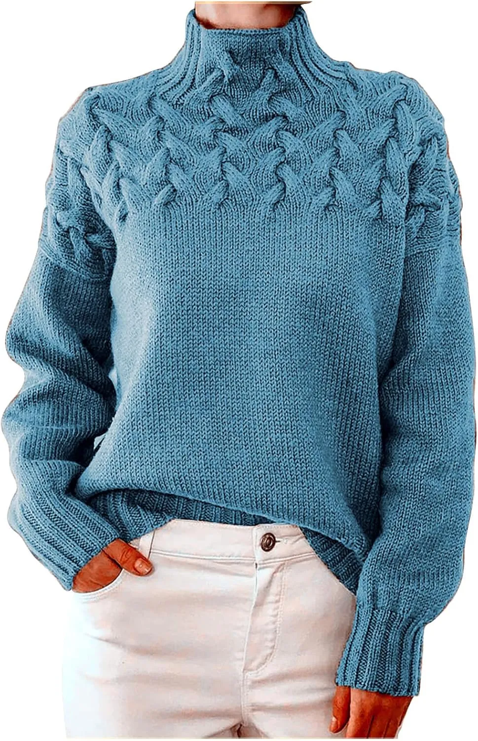 lcepcy Womens Turtleneck Sweater Casual Long Sleeve Knit Pullover Comfy Cable Knit Pullover Sweaters