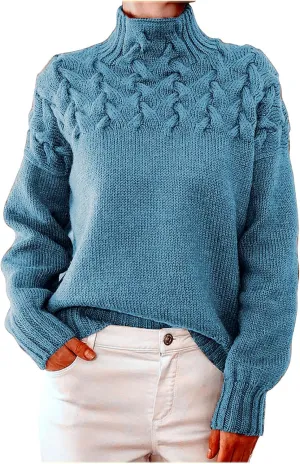lcepcy Womens Turtleneck Sweater Casual Long Sleeve Knit Pullover Comfy Cable Knit Pullover Sweaters