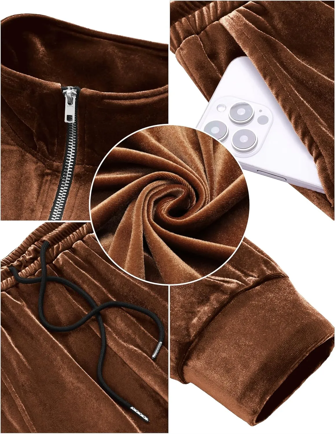 LecGee Men's 2 Piece Long Sleeve Tracksuit Velvet Quarter Zip Shirt Elastic Pant Velour Fall Casual Outfit Sweatsuit Set