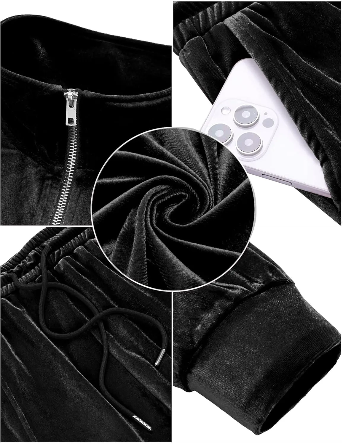 LecGee Men's 2 Piece Long Sleeve Tracksuit Velvet Quarter Zip Shirt Elastic Pant Velour Fall Casual Outfit Sweatsuit Set
