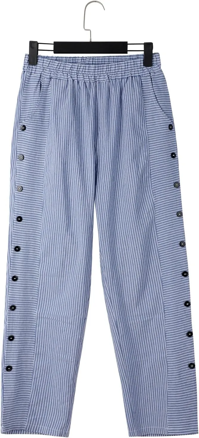 Linen Pants Women Summer Petite Striped Pants Ladies Gauze Pant Women's Pull On Trousers for Women Striped Pants