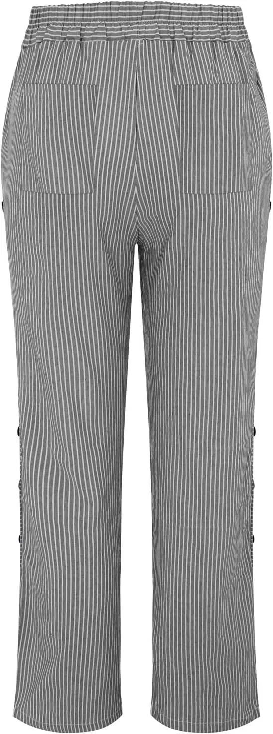 Linen Pants Women Summer Petite Striped Pants Ladies Gauze Pant Women's Pull On Trousers for Women Striped Pants