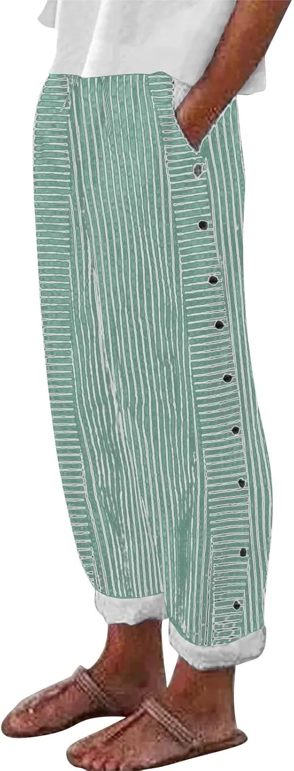 Linen Pants Women Summer Petite Striped Pants Ladies Gauze Pant Women's Pull On Trousers for Women Striped Pants