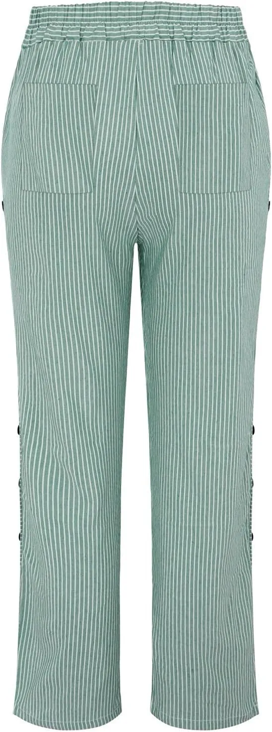 Linen Pants Women Summer Petite Striped Pants Ladies Gauze Pant Women's Pull On Trousers for Women Striped Pants