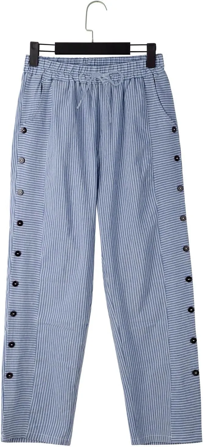 Linen Pants Women Summer Petite Striped Pants Ladies Gauze Pant Women's Pull On Trousers for Women Striped Pants