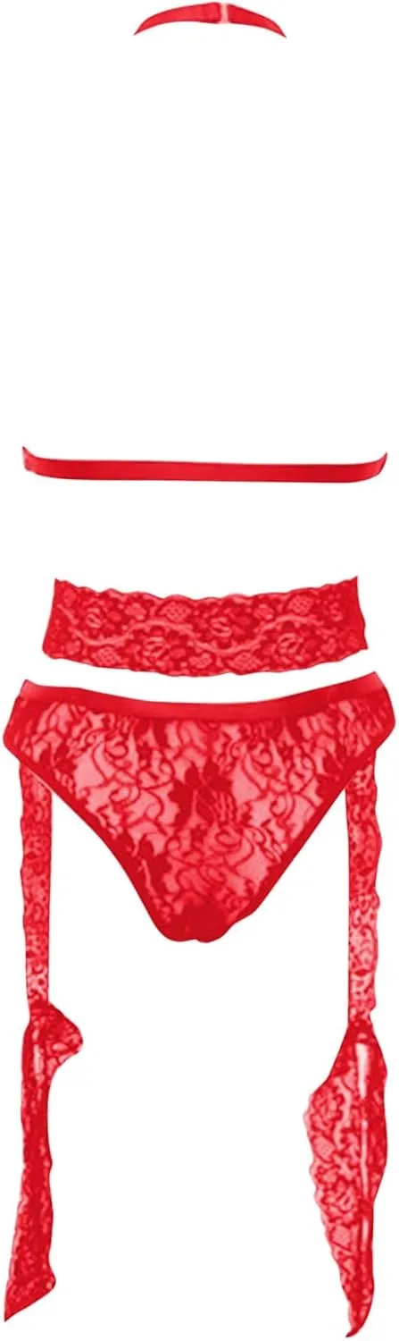 Lingerie Dress Sexy Set Two Piece Lace Bra and Panty Bralette Sleepwear Fringe Romper