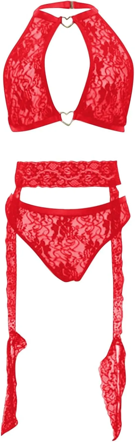 Lingerie Dress Sexy Set Two Piece Lace Bra and Panty Bralette Sleepwear Fringe Romper