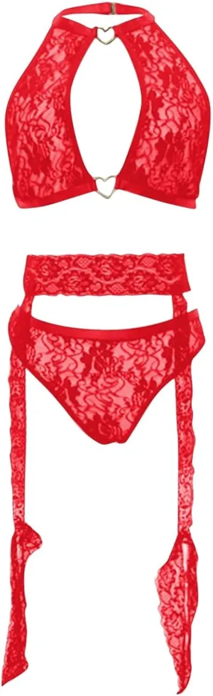 Lingerie Dress Sexy Set Two Piece Lace Bra and Panty Bralette Sleepwear Fringe Romper