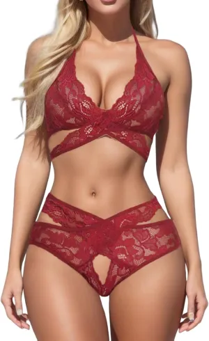 Lingerie for Women Sexy Slutty Floral Embroidery Babydoll Chemise Bralette Bikini Two Piece