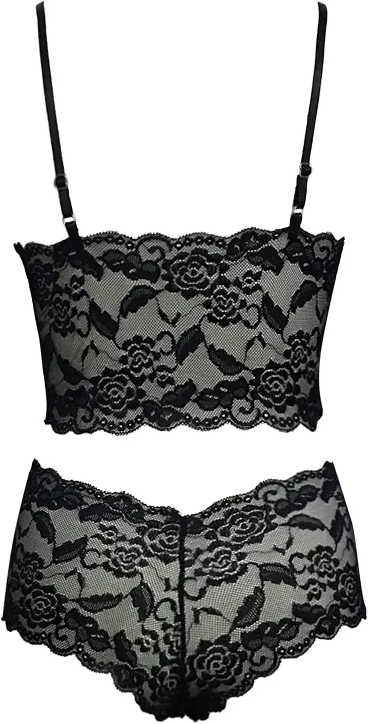 Lingerie for Women Sexy Slutty Floral Embroidery Babydoll Chemise Bralette Bikini Two Piece