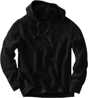 Long Sleeve Waffle Knit Pullover Hoodies for Men Lightweight Workout Drawstring Hooded Sweatshirts with Pocket