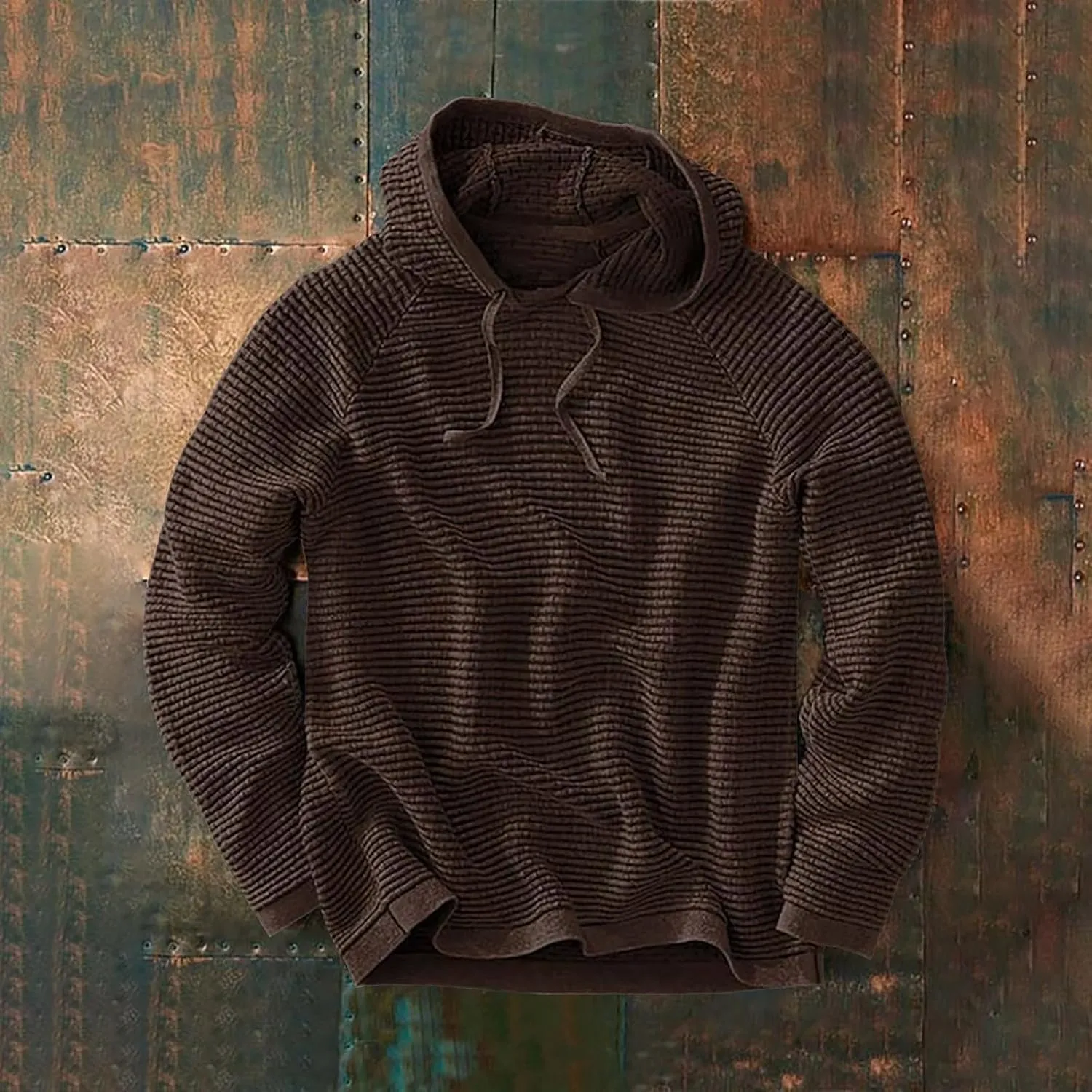 Long Sleeve Waffle Knit Pullover Hoodies for Men Lightweight Workout Drawstring Hooded Sweatshirts with Pocket