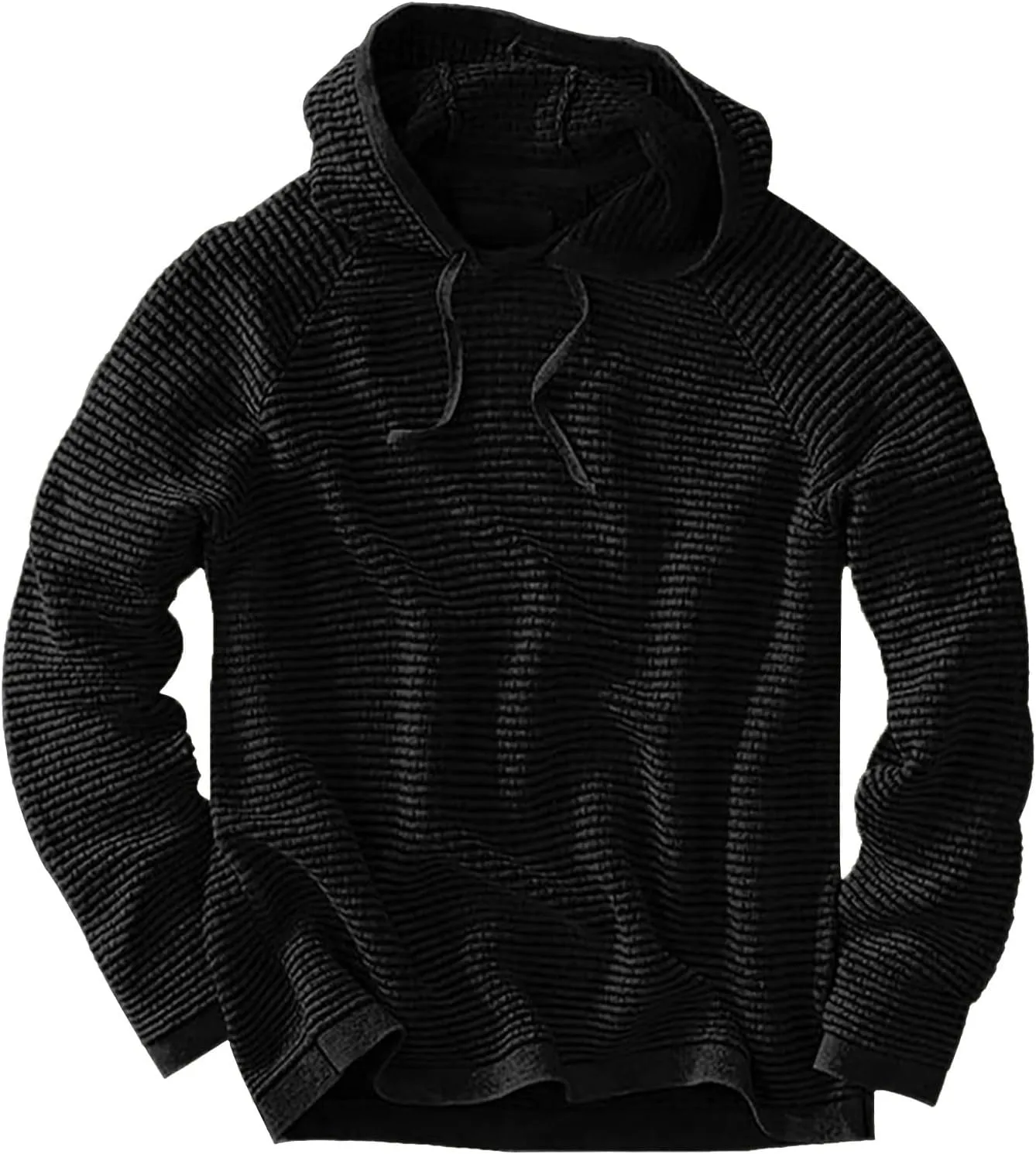 Long Sleeve Waffle Knit Pullover Hoodies for Men Lightweight Workout Drawstring Hooded Sweatshirts with Pocket