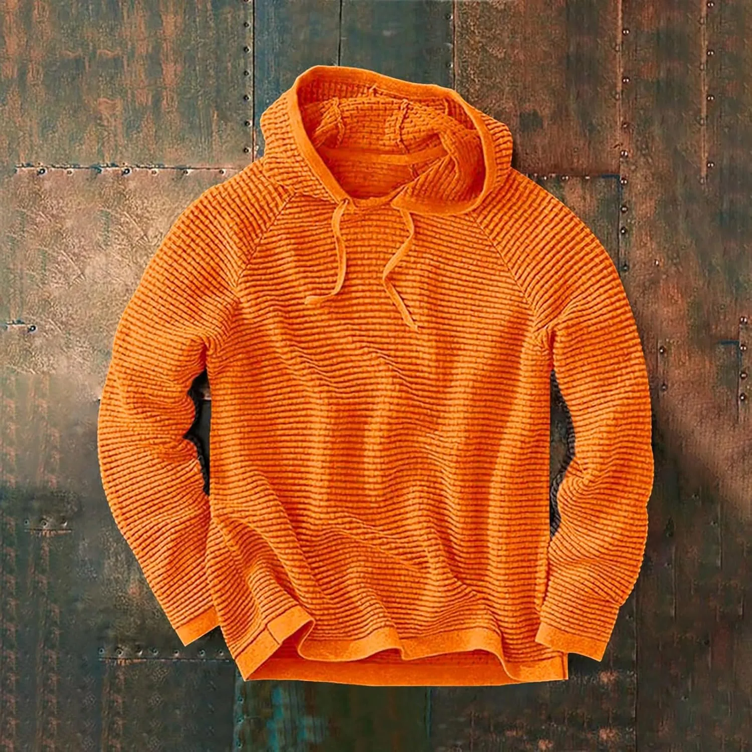 Long Sleeve Waffle Knit Pullover Hoodies for Men Lightweight Workout Drawstring Hooded Sweatshirts with Pocket
